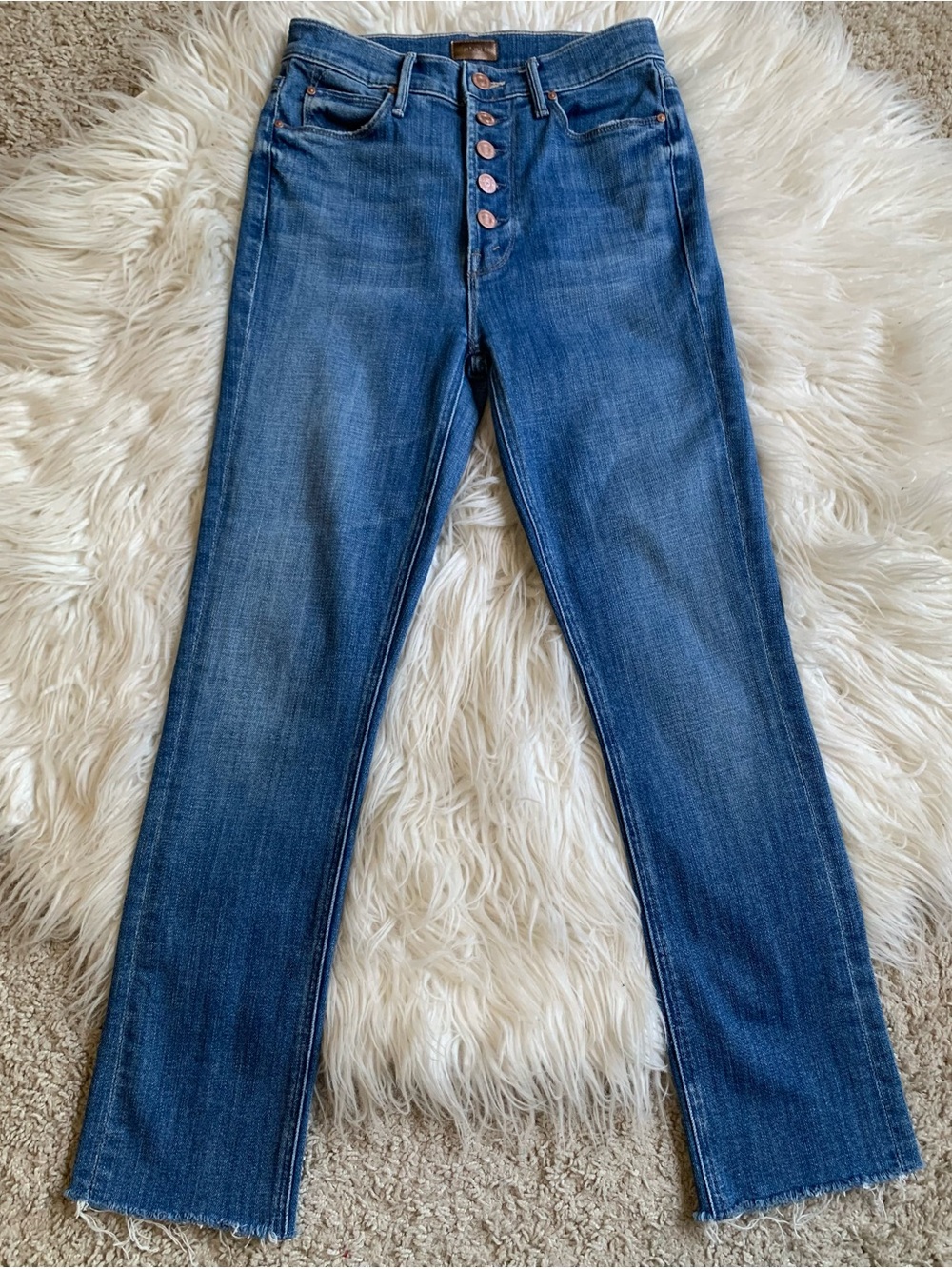 MOTHER The Pixie Dazzler Ankle Fray Jeans In Beginners Luck Blue Size 25